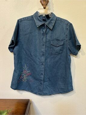 Basic Editions Denim Buttoned Blouse